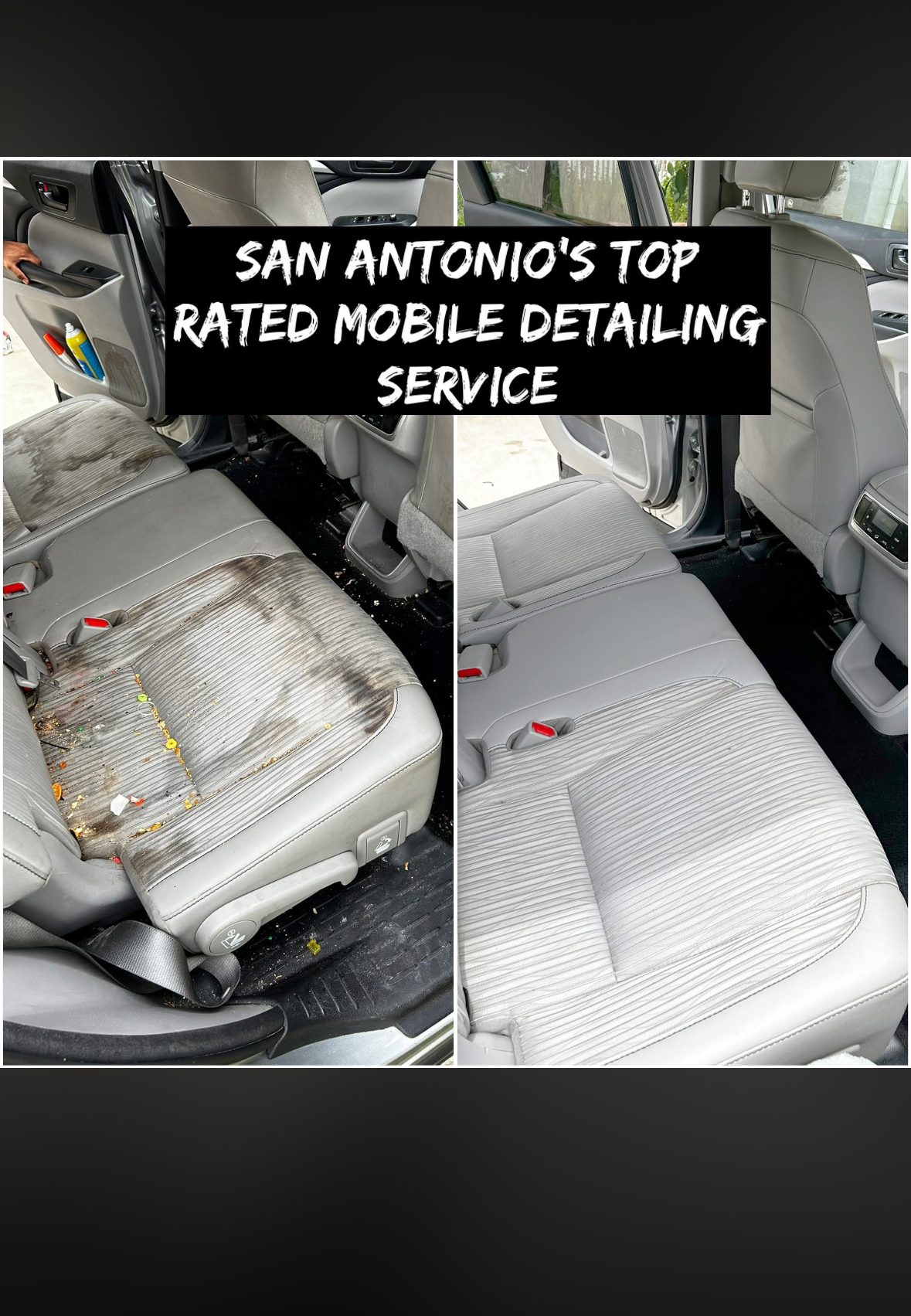 Before and after interior detail of a family vehicle in San Antonio by ShineLab